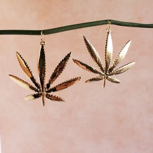SILVER tone weed pot bud cannabis leaf pierced earrings photo coming!